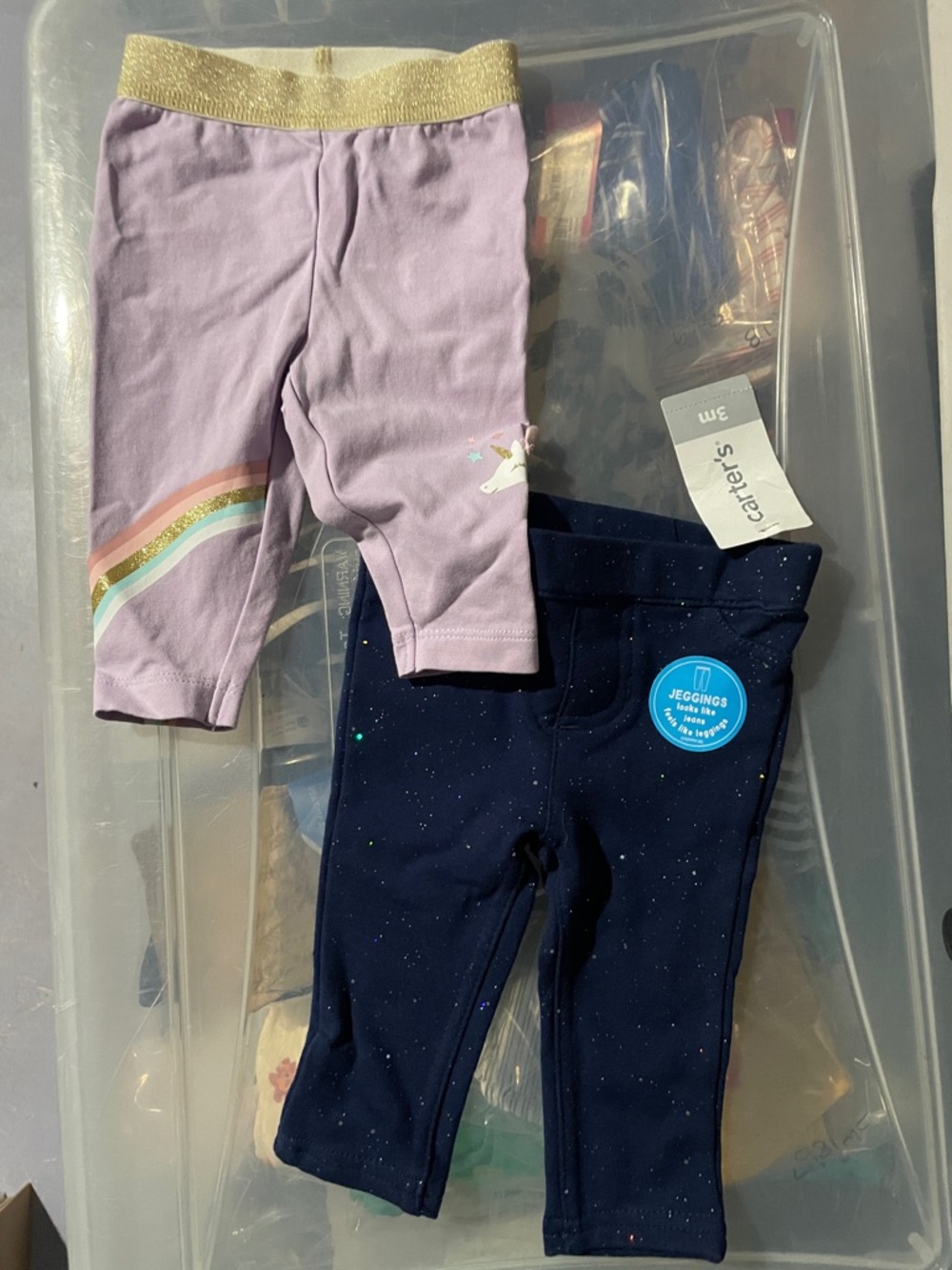 Carter's Lavender Unicorn Rainbow Leggings & Navy Sparkle Jeggings
